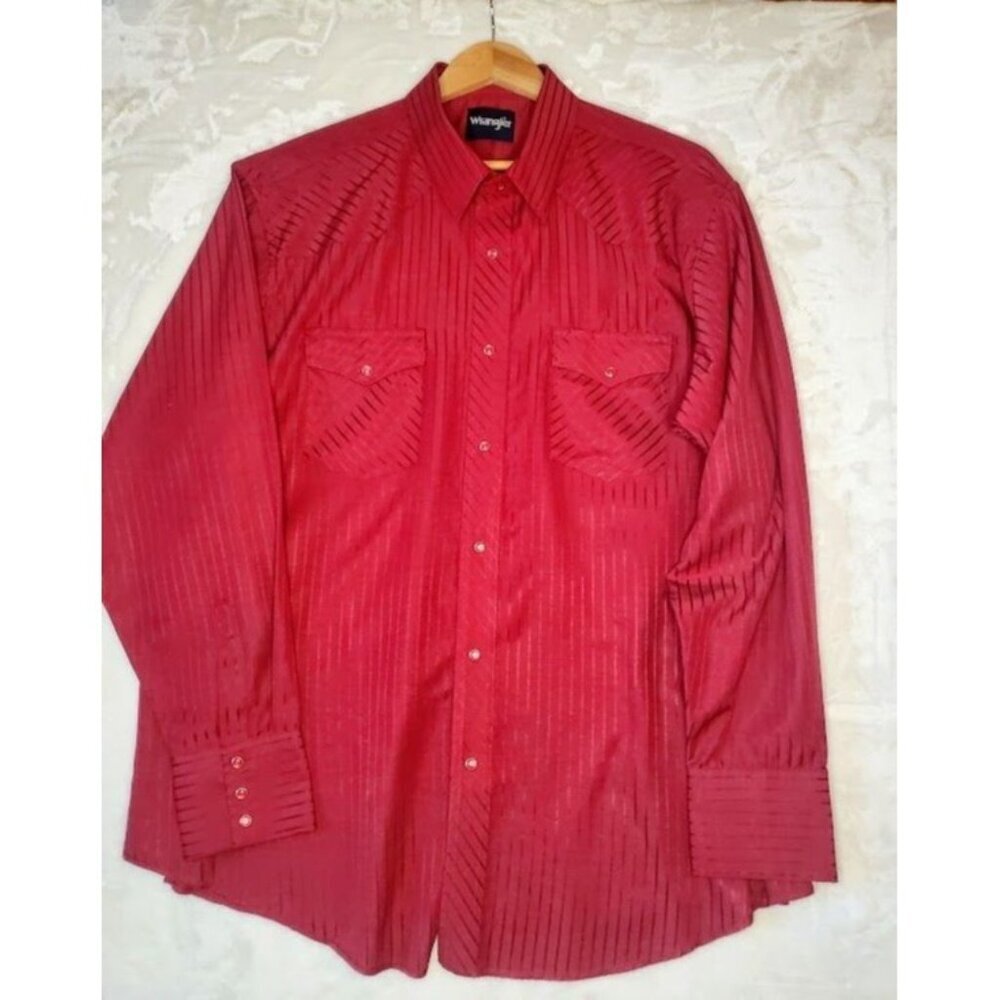 Wrangler Men's Pearl Snap Red On Red Stripe Western Shirt 2X Hollywood Cowboy